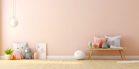 Fototapeta na wymiar Interior childish home design. Minimalistic living room decoration. AI generated.