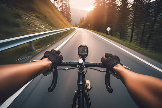 Cyclists cycling on mountain roads. AI technology generated image