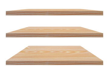 Empty vintage wooden shelf isolated on transparent background. png file