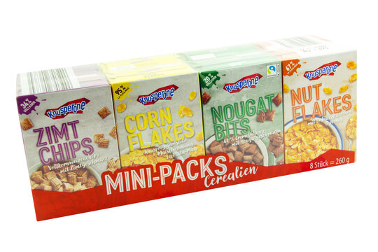 Knusperone Mini-Packs Sorten Corn Flakes, Nougat Bits, Zimt Chips, Nut Flakes  Fairtrade Hintergrund transparent