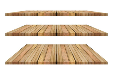 Empty vintage wooden shelf isolated on transparent background. png file