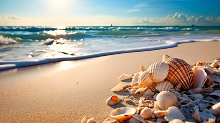 Fototapeta na wymiar seashells lie scattered across the sand