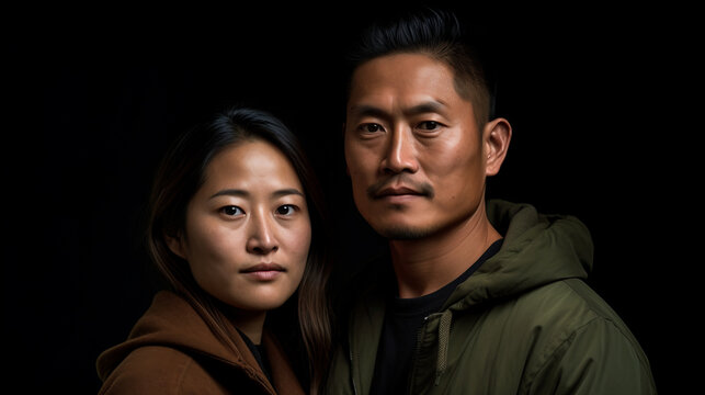 portrait of an american asian pacific islander couple. Image generative AI.