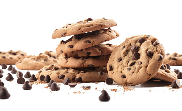 Freshly baked choco chip cookies on transparent background