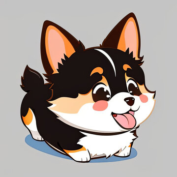 Stickers, illustrations of a cute corgi dog. Flat image.