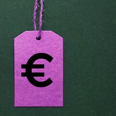 euro symbol in the pink price tag on the green background