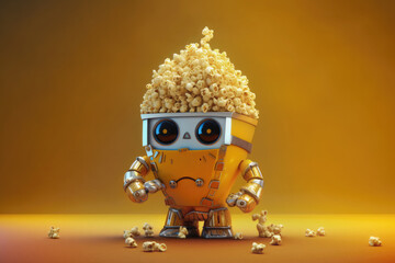 A futurist robot with popcorn head. AI generative.