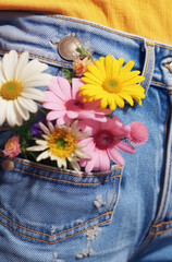 pocket_in_jeans_with_flowers, AI Generative