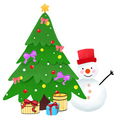 snowman with christmas tree