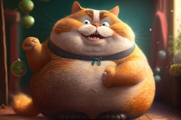 cheerful and chubby cartoon kitty wallpaper with a playful tail generative ai