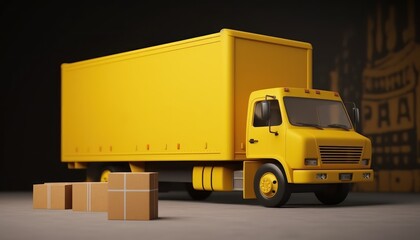 Fototapeta na wymiar Yellow delivery truck with cardboard boxes.Transportation shipment.3d rendering