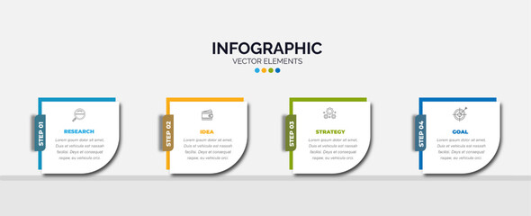 Business infographic presentation with thin line gradient color square label 4 number and icon