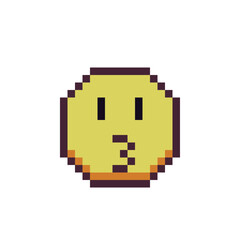 Obraz premium Kissing emoticon, pixel art icon, cute face, smile kiss cartoon character. 8-bit flat style. Isolated abstract colorful vector illustration. 