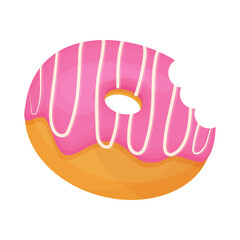 A donut with pink icing. A nibbled donut. Vector icon. Illustration in a flat style.