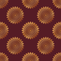 golden ethnic pattern design on brown background