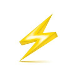 bolt lighting yellow 3d icon. Realistic thunder, symbol of energy, danger and power.