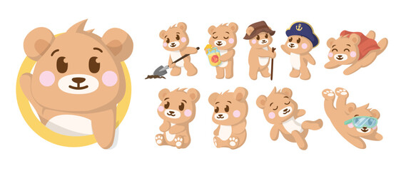 Fototapeta premium Little Bear Vector Illustrations Collections