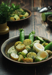 A bowl with farming summer salad in rustic style