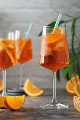 Glasses with aperol spritz cocktail
