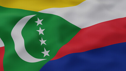 Comoros Flag. Close up waving flag of Comoros