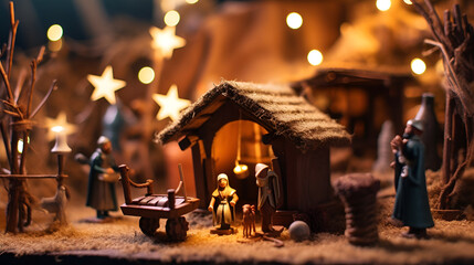 christmas concept miniature in the fireplace