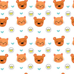 Seamless pattern cute cat and bear. baby textile, background, vector pattern