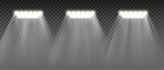 Glowing ceiling lights. Mockup isolated on transparent background. Vector template