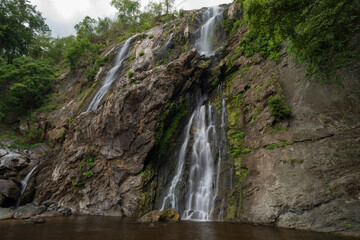 Fototapeta na wymiar Khlong Lan Waterfall, Beautiful waterfalls in klong Lan national park of Thailand. Khlong Lan Waterfall, KamphaengPhet Province Of Thailand.