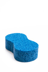 Blue sponge for car washing, isolated on white background.