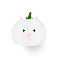 White cat vector illustration. Paper cut cat face pumpkin elements for halloween. Happy halloween