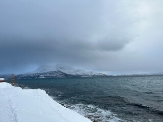 coastline of tromso village, norway