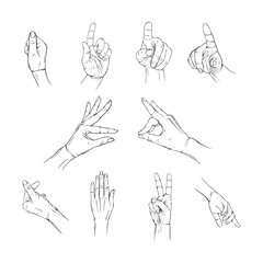 set gesture hand line art
