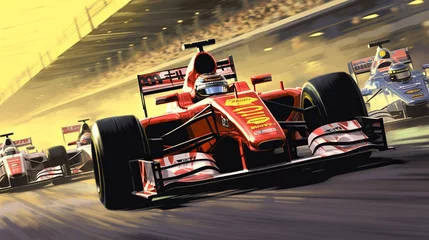 Velours gordijnen Formule 1 Formula 1 racing Cars, Generative AI