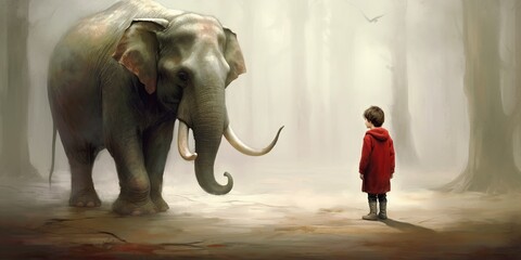 Obraz premium Elefant as imaginary friend, concept of Fictitious companions, created with Generative AI technology