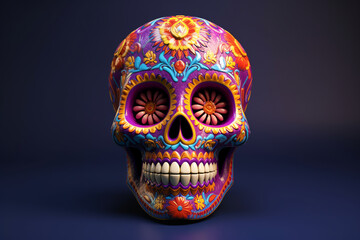 Painted human skull for the Day of the Dead in Mexico.ai generative