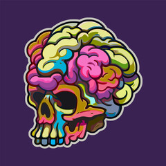 colorful creative brain skull art illustration, for printing, sticker, shirt, poster