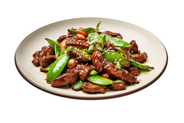 Fototapeta premium Delicious Beef and SnowPeas Stir Fry Isolated on a Transparent Background