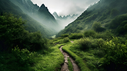 Landscape photography beautiful mountains valleys - generative AI