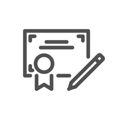 Diploma and certificate related icon outline and linear vector.