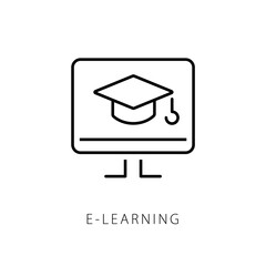 E-Learning Black and White icon outline style. Thin line E-Learning icon for logos, graphic designs and more