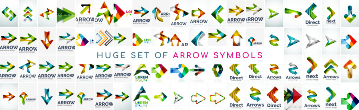 Mega collection of geometric arrows design elements. Backdrop bundle for wallpaper, banner, background, landing page, wall art, invitation, prints, posters