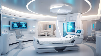 Futuristic healthcare room at modern hospital. AI generated