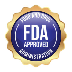 glossy fda aprroved label, stamp, badge, seal, sticker, tag, vector, food and drug administration badge, 3d realistic badge for cbd label design elements