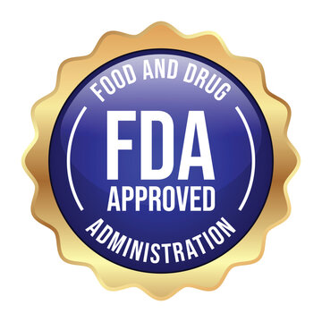 glossy fda aprroved label, stamp, badge, seal, sticker, tag, vector, food and drug administration badge, 3d realistic badge for cbd label design elements