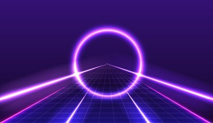 Neon purple circle background. illustration.