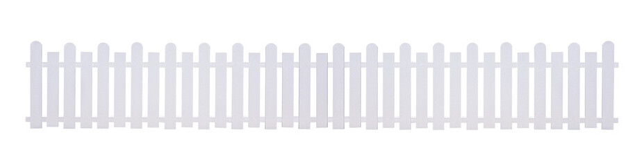 Panoramic view of white artificial wooden picket on transparent background, png file