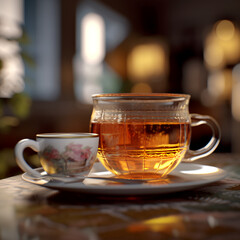 cup of tea on the table, blur background