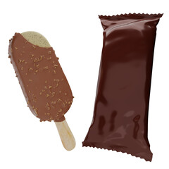 Dubble chocolate covered ice cream 3d render mockup