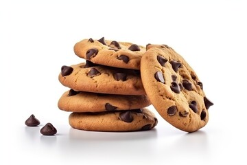 Close up of fresh biscuits. Delicious homemade cookies stack. Sweet snack chips on white background isolated