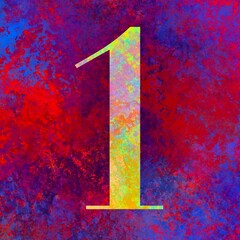 alphabet made of serif letters with multicolored digital painting effect, texture and pattern, number one